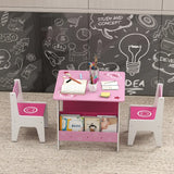 AIYAPLAY 3 Pieces Kids Table and Chair Set, Toddler Activity Table with Bookshelves, for Living Room, Nursery, Playroom, Pink