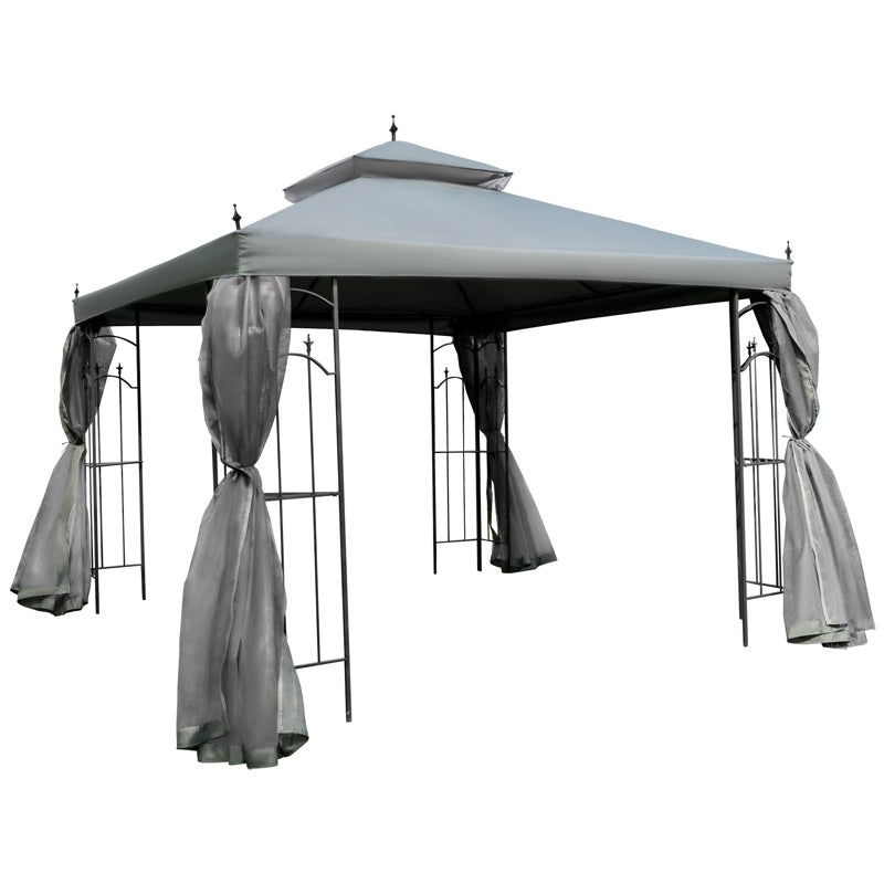 Outsunny 3(M)x3(M) Garden Gazebo Double Top Outdoor Canopy Patio Event Party Wedding Tent Backyard Sun Shade with Netting - Grey