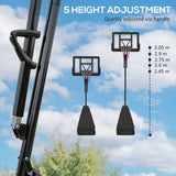 SPORTNOW Basketball Hoop Outdoor, Height Adjustable Basketball Hoop and Stand with Rebound System, Weighted Base, Portable on Wheels, 2.45-3.05m, for Teens, Juniors, Adults, Black