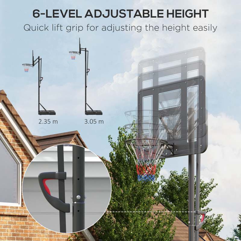 SPORTNOW Height Adjustable Basketball System, Freestanding Basketball Hoop and Stand w/ Wheels, 2.35-3.05m