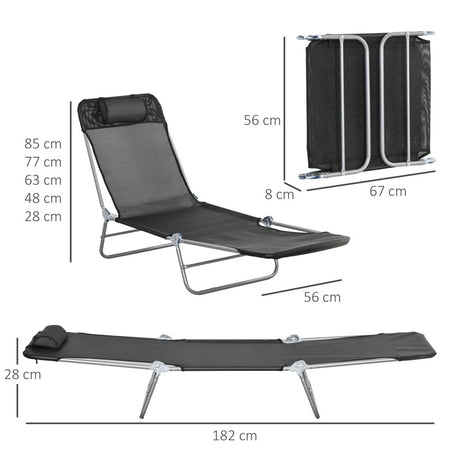 Outsunny Set of Two Steel Frame Sun Loungers, with Reclining Backs - Black