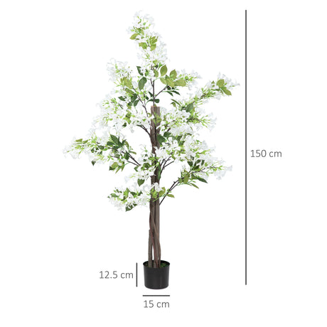 HOMCOM Artificial Plants Honeysuckle Flower in Pot Fake Plants with Curved Boots for Indoor 15x15x150cm White