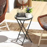 Outsunny Mosaic Outdoor Garden Table, 35.5cm Round Folding Coffee Table with Metal Frame for Balcony Terrace, Green