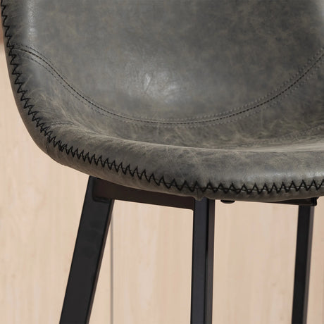 HOMCOM Bar Stools Set of 2, PU Leather Dining Stools with Backrest, Footrest, for Kitchen, Counter, Breakfast Bar, Grey