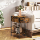 HOMCOM Narrow Side Table with Drawer and Storage Shelf - Rustic Brown