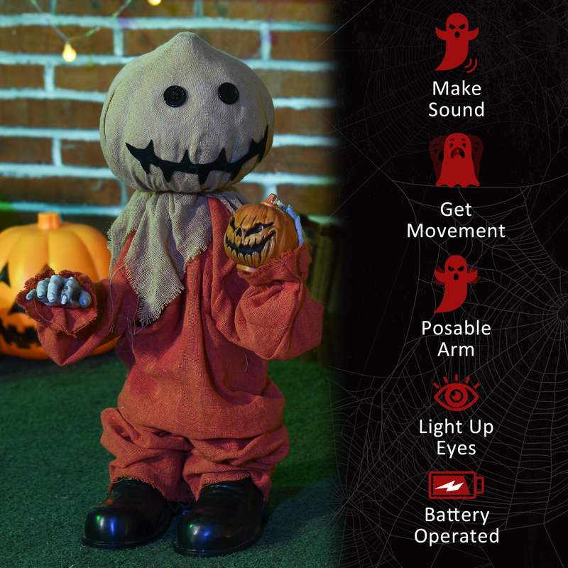 HOMCOM 77cm Halloween Scarecrow Decoration, Outdoor Activated Prop with Light Up Eyes, Sound Activated