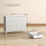 HOMCOM Fluted Dresser, 6 Drawer Chest of Drawers for Bedroom, Living Room, Hallway, Closet, White