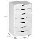 Vinsetto Seven-Drawer Filing Cabinet, with Wheels - White