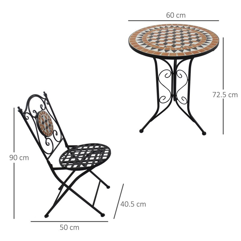 Outsunny 3 PCs Garden Mosaic Bistro Set Outdoor Patio 2 Folding Chairs & 1 Round Table  Outdoor Furniture Vintage