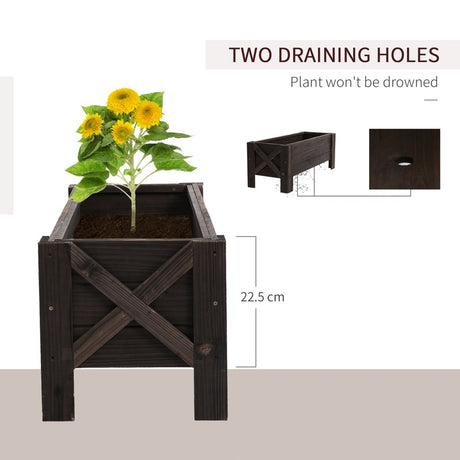 Outsunny 58L Garden Raised Bed Planter Grow Containers for Outdoor Patio Plant Flower Vegetable Pot Fir Wood, 100 x 36.5 x 36 cm, Carbonized Colour