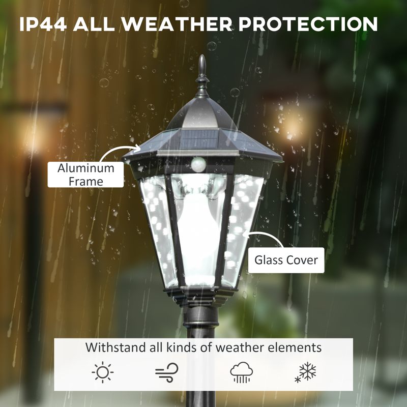 Outsunny 2.4 m Garden Lamp Post Light, LED Solar Powered Patio Path Lighting Lamp with Aluminium Frame, PIR Motion Sensor for Lawn, Pathway, Driveway, Black