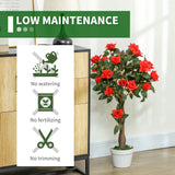 Outsunny Set of 2 Artificial Plants White Rose Floral in Pot, Fake Plants for Home Indoor Decor, 90cm, Red