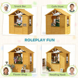 AIYAPLAY Outdoor Kids Playhouse, Wooden Wendy House with Door, 3 Windows, 2 Flower Boxes for Garden, Indoor Playroom