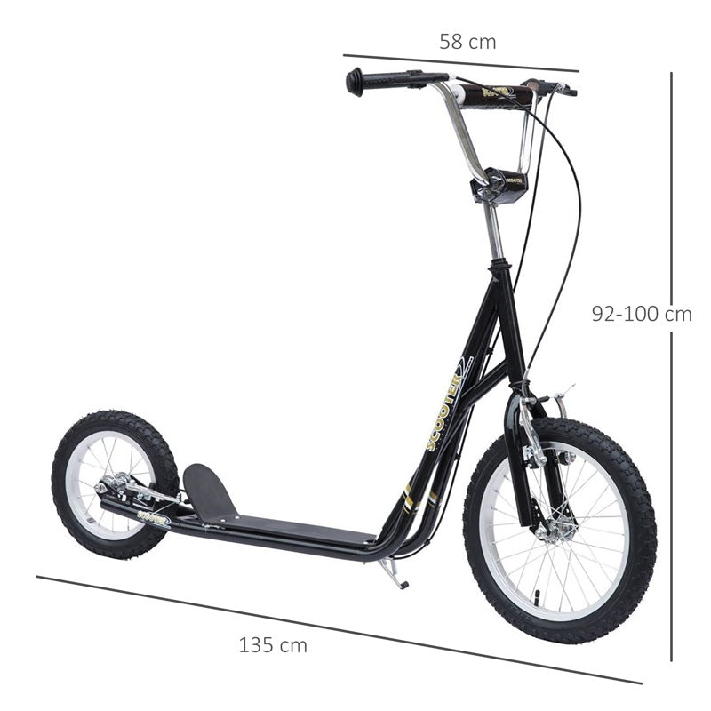 HOMCOM Kids Scooter, Teen Kick Scooter with Rubber Wheels, 16" Front Wheel, Height Adjustable Handlebar, Dual Brakes, Kick Stand, for 5+ Years, Black