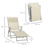 Outsunny Steel Fabric Sun Lounger Outdoor Folding Chaise Lounge Chair Recliner with Portable Design & 7 Adjustable Backrest Positions - Beige