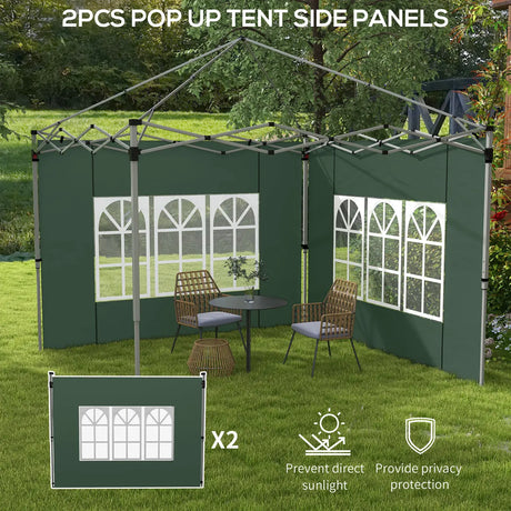 Outsunny Gazebo Side Panels, Sides Replacement with Window for 3x3(m) or 3x4m Pop Up Gazebo, 2 Pack, Green