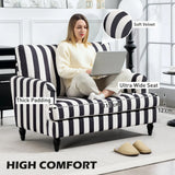 HOMCOM Modern Cuddle Chair, Velvet Single Sofa Armchair with Stripe, Turned Legs and Wide Seat, Upholstered Snuggle Chair for Living Room, Bedroom, Black and White