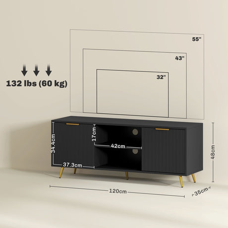 HOMCOM Modern TV Stand Cabinet for TVs up to 55", TV Unit with 2 Open Shelves and 2 Cabinets, Entertainment Centre with Cable Management for Living Room, Black