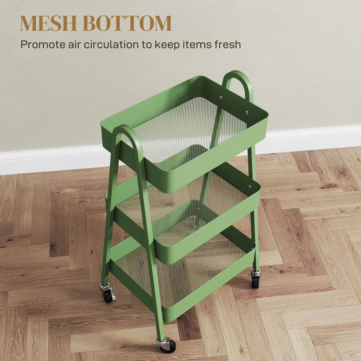 HOMCOM Three-Tier Storage Trolley - Green