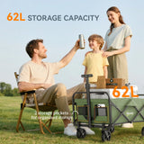 Outsunny 62L Festival Trolley on Wheels, Garden Folding Trolley Cart, 120kg Heavy Duty Collapsible Folding Wagon with Adjustable Handle and Carrying Bag for Beach, Camping, Festival, Green