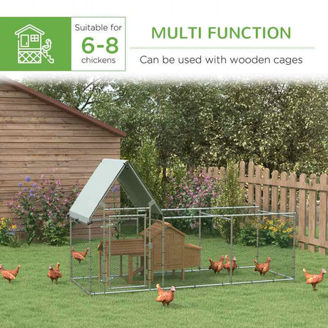 PawHut Walk In Chicken Run Chicken Coop, Large Poultry Cage Hen House for 6-8 Chickens Outdoor w/ Water-Resist Cover 302 x 107 x 172cm