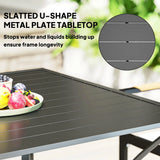 Outsunny 94 x 94 cm Garden Table with Parasol Hole, Outdoor Dining Garden Table for Four with Slatted Metal Plate Top, Dark Grey