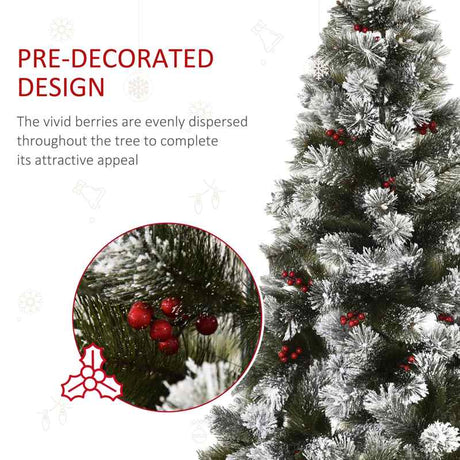 HOMCOM Indoor Christmas Tree Artificial Berry Xmas Decoration with Metal Stand and 184 Tips (5FT(150CM))