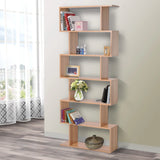 HOMCOM Bookcase, 6 Tier Shelf S Shaped Bookshelf, Storage Unit, Display Shelf for Living Room, Bedroom, Home Office, Plant, Maple