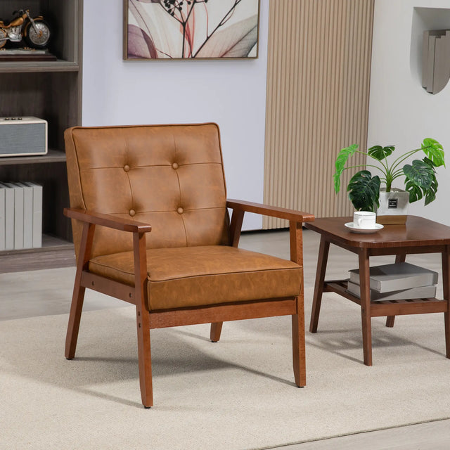 HOMCOM Retro-Style Accent Chair, with Faux Leather Seat - Brown