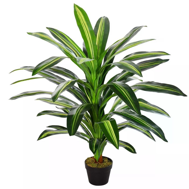 Outsunny 110cm/3.6FT Artificial Dracaena Tree Decorative Plant 40 Leaves with Nursery Pot, Fake Tropical Tree for Indoor Outdoor Décor