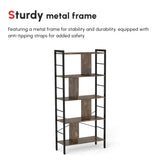 HOMCOM Industrial Storage Unit, 5 Tiers Bookcase with Open Compartments for Office Living Room, Bedroom, Rustic Brown and Black