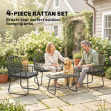 Outsunny 4 Piece Rattan Garden Furniture Set, Outdoor Patio Furniture with Loveseat, Armchairs and Coffee Table