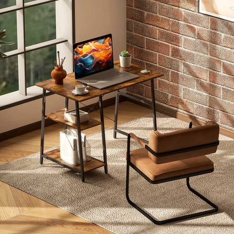 HOMCOM Industrial-Style Work Desk, with Shelves - Brown/Black
