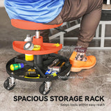 HOMCOM Rolling Mechanic Stool, 135kg Capacity Workshop Stool, 360 Swivel Roller Padded Creeper Seat with Wheels, Tool Trays Storage for Garage, Shop, Auto Repair, Yellow