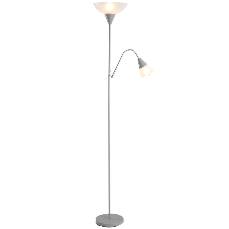 HOMCOM Modern Floor Lamp, Uplighter 2-Light Reading Lamp with Adjustable Heads, Tall Standing Lamp for Living Room, Bedroom, Office