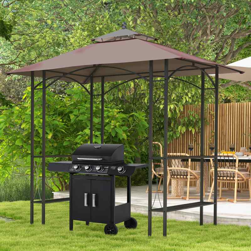 Outsunny 2.5 x 1.5m BBQ Tent Canopy Patio Outdoor Awning Gazebo Party Sun Shelter - Coffee