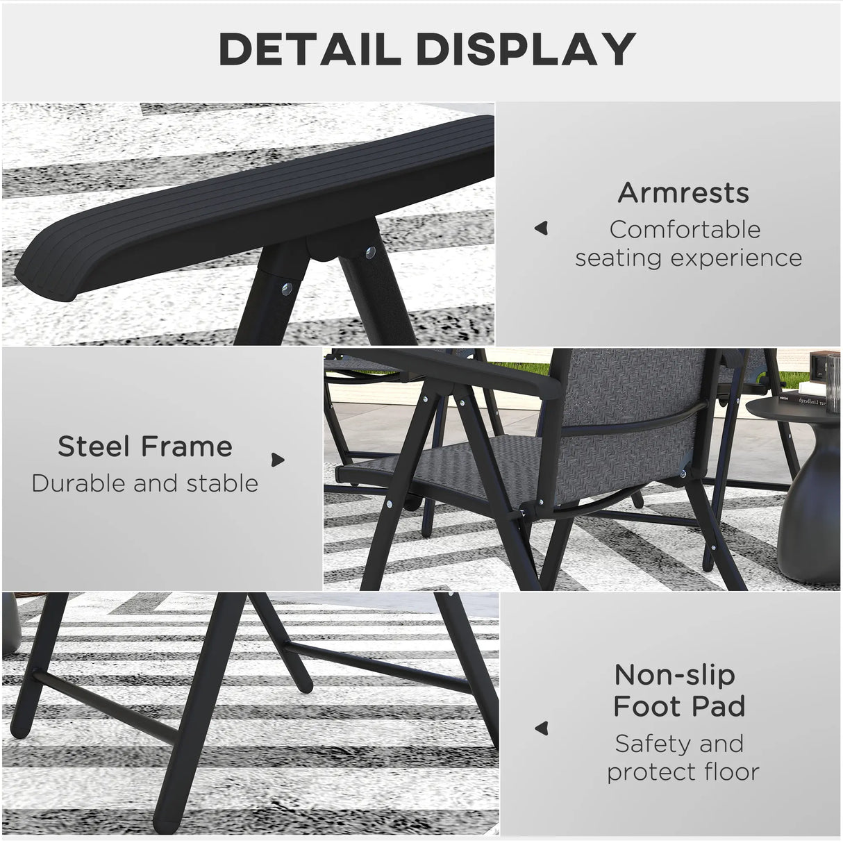 Outsunny Set of Four Folding Garden Chairs, with Seven-Position Adjustable Backs, Grey