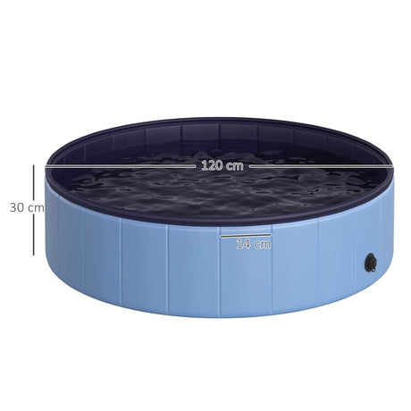 PawHut Foldable Dog Paddling Pool Pet Cat Swimming Pool Indoor/Outdoor Collapsible Summer Bathing Tub Shower Tub Puppy Washer (Φ120 × 30H cm, Blue)