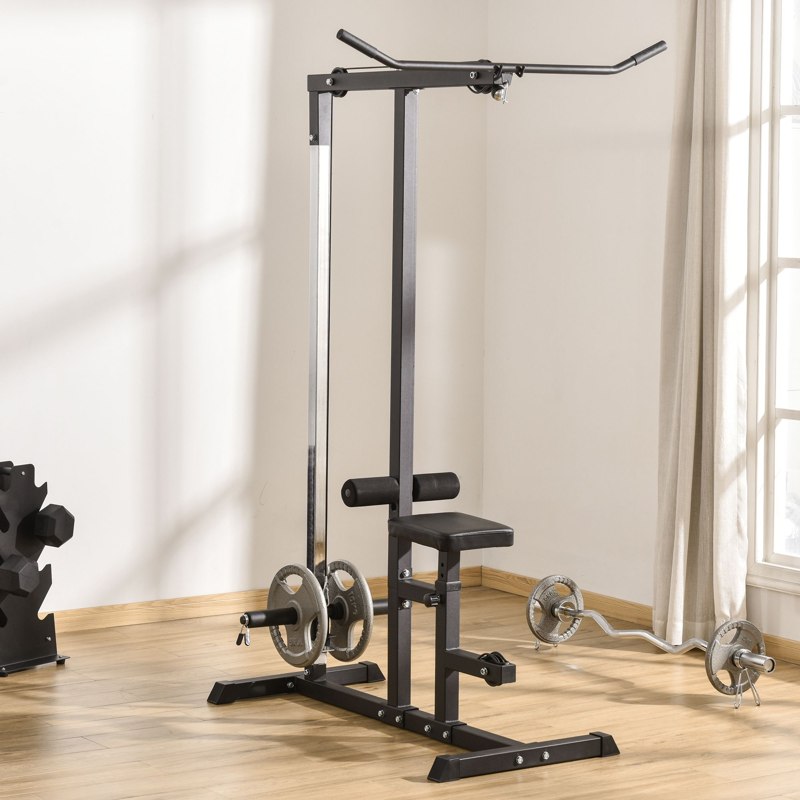 HOMCOM Exercise Pulley Machine Power Tower with Adjustable Seat Cable Positions