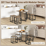 HOMCOM 5 Piece Dining Table and Chairs Set 4, Industrial Space Saving Table and Chairs with Metal Frame, Square Kitchen Table and Stools for Dining Room, Brown