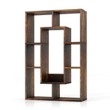 7-Cube Geometric Bookshelf Open Bookcase with Anti-Toppling Device-Rustic Brown