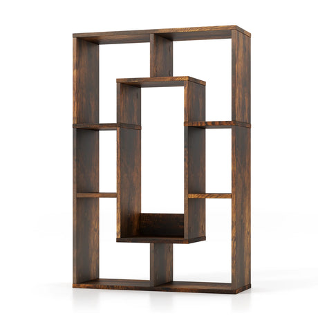 7-Cube Geometric Bookshelf Open Bookcase with Anti-Toppling Device-Rustic Brown