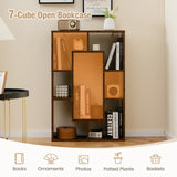 7-Cube Geometric Bookshelf Open Bookcase with Anti-Toppling Device-Rustic Brown