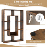 7-Cube Geometric Bookshelf Open Bookcase with Anti-Toppling Device-Rustic Brown