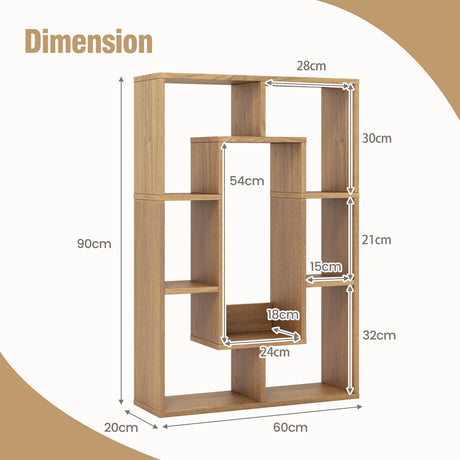 7-Cube Geometric Bookshelf Modern Decorative Open Bookcase-Natural