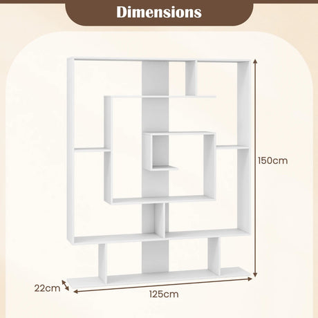 7-Tier Geometric Bookshelf with 2 Anti-Tipping Kits-White