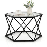 Geometric Coffee Table with Tempered Glass Top & Metal Legs