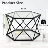 Geometric Coffee Table with Tempered Glass Top & Metal Legs