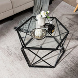 Geometric Coffee Table with Tempered Glass Top & Metal Legs