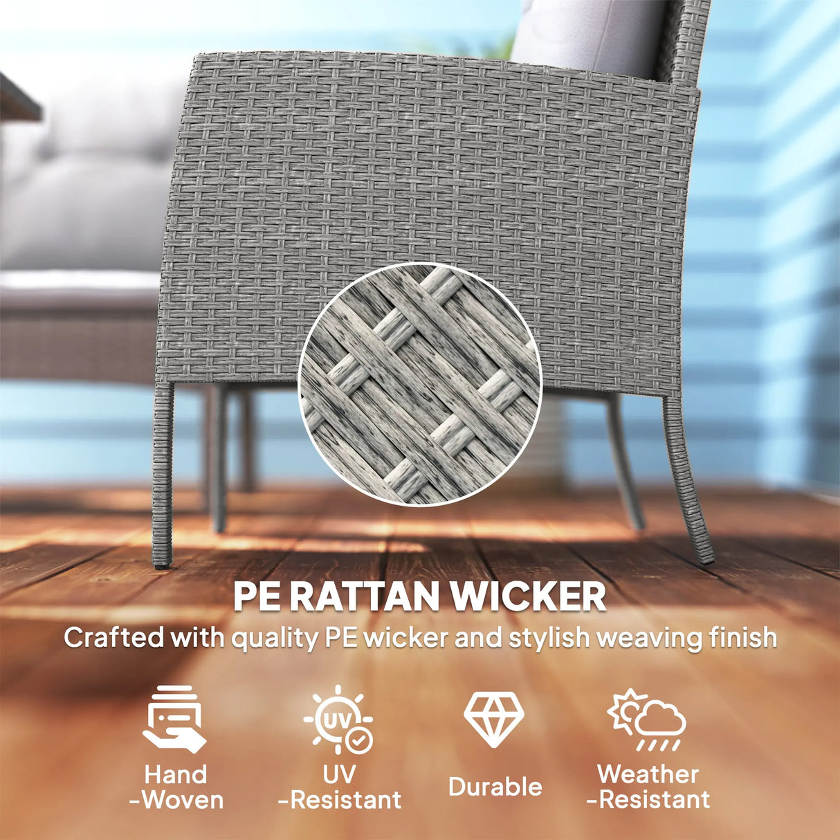 Outsunny 5 Seater Rattan Garden Furniture Set, 2 Armchairs, 3-Seater Wicker Sofa, 2 Footstools and Glass Table, 6 Piece Patio Rattan furniture Sofa Sets with Cushions for Conservatory, Grey